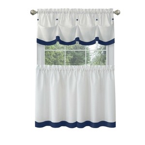 Kate Aurora Country Living Farmhouse 3 Pc Solid Cafe Kitchen Curtain Tier & Tucked Valance Set - 1 of 3