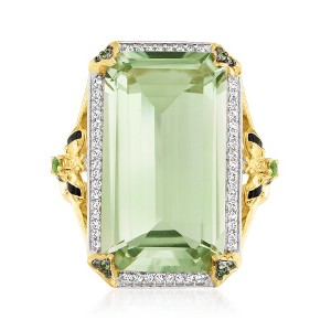 Ross-Simons 16.00 Carat Prasiolite and .20 ct. t.w. White Topaz Bumblebee Ring With Black Enamel in 18kt Gold Over Sterling - 1 of 4