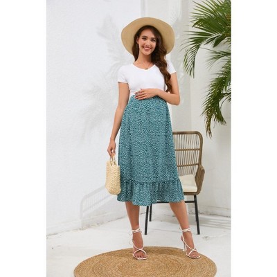 Floral Print Maternity Skirts Ruffled Tiered Casual A Line Swing Skirts