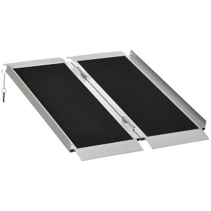 HOMCOM Aluminum Skidproof Portable Wheelchair Ramp for Home, Steps, Doorways, Carpeted Foldable Handicap Ramp, Strong Load-Bearing Threshold Ramp - 1 of 4