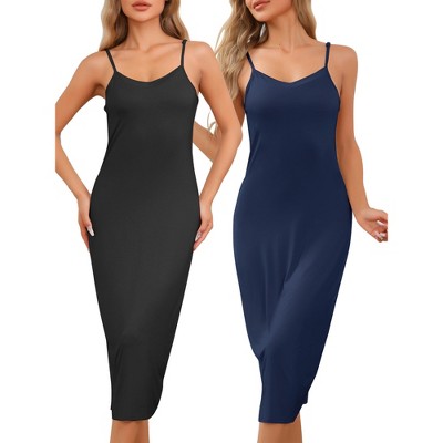cheibear Women's Modal Full Slip V Neck Adjustable Spaghetti Strap Chemise Sleep Dress