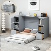 Whisen Modern Style Murphy Bed with Drawers, Cabinets, USB Ports and High Stools - 2 of 4