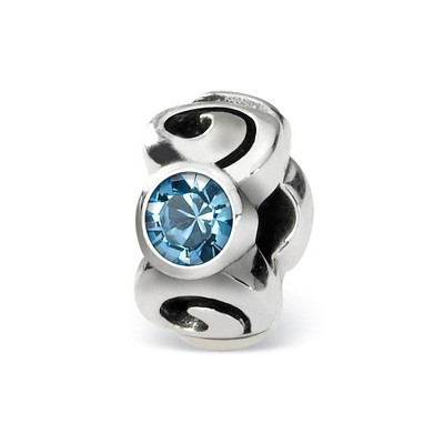 Black Bow Jewelry Sterling Silver March Crystal Birthstone, 3-Stone Bead Charm