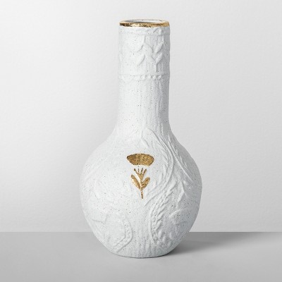 10" x 5" Decorative Stoneware Vase White/Gold - Opalhouse™