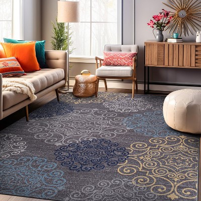 Gray Floral Tufted Reversible Synthetic 8' x 10' Area Rug