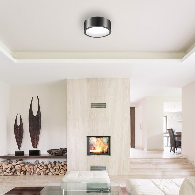 Edinburg Black Iron LED Flush Mount Ceiling Light with Frosted Glass