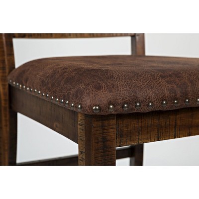 Rustic Brown Wood and Leather Counter Stool Set