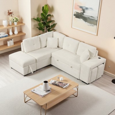 87.7" L-Shaped Convertible Sectional Sofa Bed with Wireless Charging