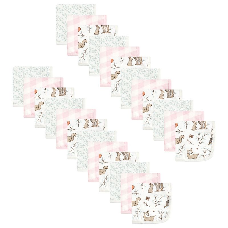 Hudson Baby Infant Girl 24Pc Cotton Muslin Washcloths, Enchanted Forest, One Size, 1 of 3