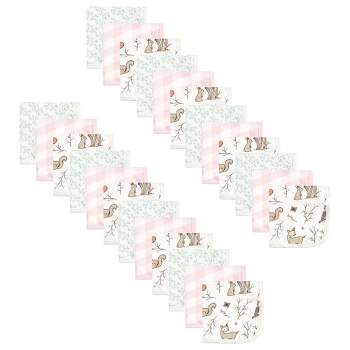 Hudson Baby Infant Girl 24Pc Cotton Muslin Washcloths, Enchanted Forest, One Size