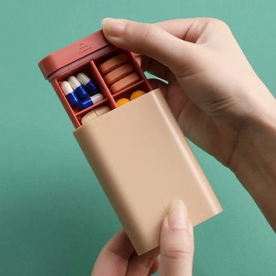Smart Tech AM PM Pill Box: Portable Sliding Pocket Home and Gym 3 or 6 Tray Organizer for Medication, Vitamins Supplements Probiotics