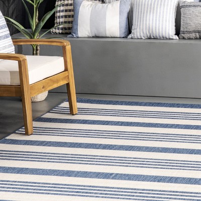 Coastal Charm Blue Stripe Synthetic 52" Outdoor Rug