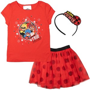 Miraculous Ladybug Rena Rouge Girls T-Shirt Skirt and Headband 3 Piece Outfit Set Little Kid to Big Kid  - 1 of 4