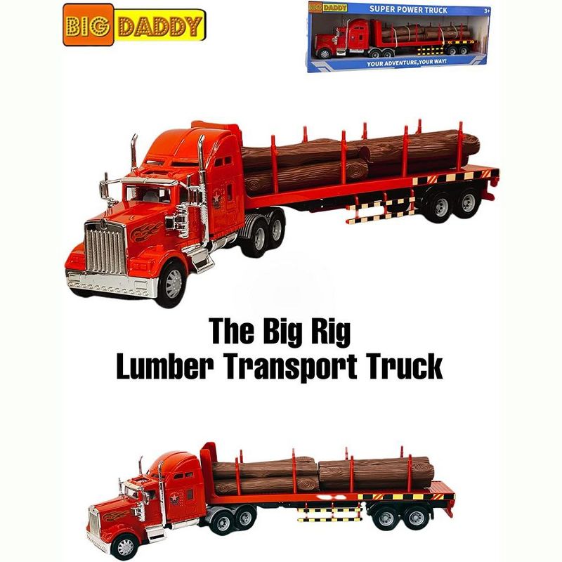 Big Daddy Big Rig Heavy Duty Tractor Trailer Transport Series Lumber Truck Tractor Trailer, 3 of 7