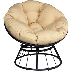 Papasan Wicker Rattan Chair Indoor, 360-Degree Swivel Saucer Chair with Fluffy Cushion,Deep Seating Accent Moon Chair with Solid Twill Fabric - 1 of 1
