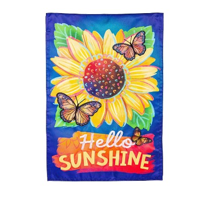 Evergreen Flag Hello Sunshine and Butterflies Summer Garden Flags 12x18 Double Sided for Outside, Outdoor Summer Decorations for Home