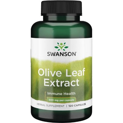 Swanson Olive Leaf Extract Capsules with 20% Oleuropein - Provides Immune Support, Promotes Cardiovascular System Health, and Supports Healthy Blood Pressure - (120 Capsules, 500mg Each)