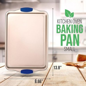 NutriChef Small Cookie Sheet - Kitchen Oven Baking Pan with Blue Silicone Handles - 1 of 4