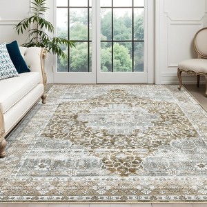 Elegant Floral Rug, Washable Low Pile Carpet, Foldable Non-Slip Runner, Easy Clean Accent Rug for Bedroom - 1 of 4