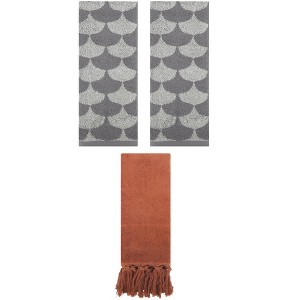 REGALWOVEN 3 Packs Cotton Geometric and Solid Absorbent Soft Hand Towel for Bathroom Kitchen - 1 of 4