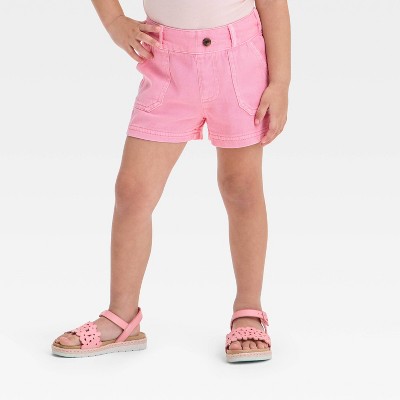 Toddler Girls' Twill Shorts - Cat & Jack™ Medium Pink 2T: Cotton Rayon Blend, Midweight Fabric, Pull-On Style, Belt Loops, Pockets