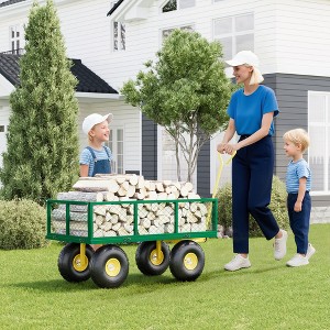 Heavy Duty Steel Garden Cart – 500-1200 lbs Capacity, 10" All-Terrain Wheels, Removable Mesh Sides, 180° Rotating Handle – Utility Wagon - 1 of 4