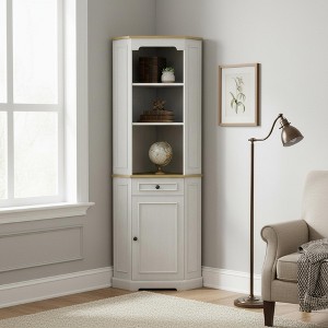 Homy Casa 68" Tall Corner Storage Cabinet with Shelves, Antique White - 1 of 4