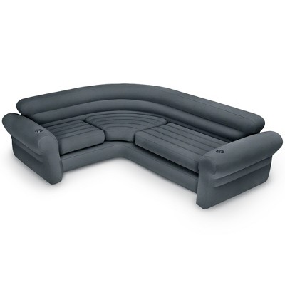 Intex Corner Sofa L-Shaped Inflatable Indoor Relaxing Lounge Sectional Couch with Built-In Cup Holders for Home Living Rooms