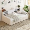 Whisen Twin Size Velvet Upholstered Platform Bed & Daybed with 2 Storage Drawers & Built-in Side Shelf - 3 of 4