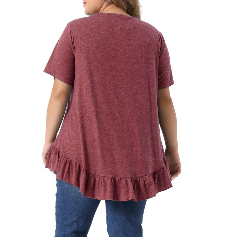 Agnes Orinda Women's Plus Size V Neck Button Up Short Sleeve Ruffled T-Shirts, 4 of 6