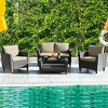 Costway 4PCS Patio Rattan Furniture Set Solid Wood Leg Cushioned Sofa Garden Lawn - 4 of 4