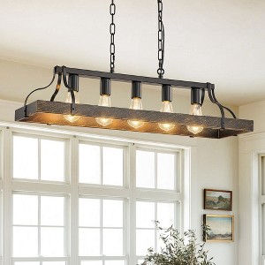 34-Inch Black Gold Vintage Pendant Light,5 E26 Bulb Sockets, Adjustable Chain Height for Dining Room,Kitchen,Living Room (Bulb Not Included) - 1 of 4