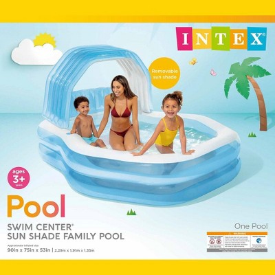 Blue and White Inflatable Family Pool with Sun Shade