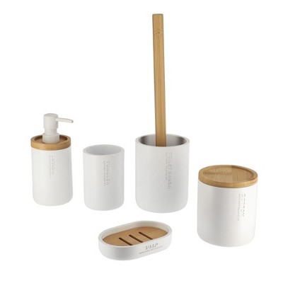 Evideco French Home Goods Refined Bathroom Essentials Set with Natural Bamboo - 5 pieces