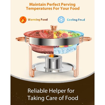 Rose Gold 5QT Stainless Steel Round Chafing Dish Buffet Set (2-Pack)