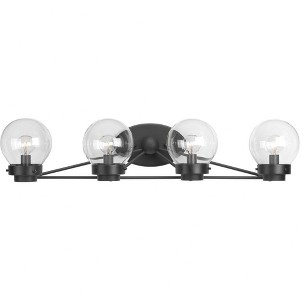 Progress Lighting Spatial 4-Light Bath Vanity Fixture, Matte Black, Clear Globe Shades - 1 of 4