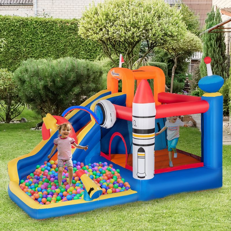 Outsunny 5-in-1 Inflatable Water Slide Kids Bounce House Space Theme Includes Slide Trampoline Pool Cannon Climbing Wall with 450W Air Blower, 2 of 7