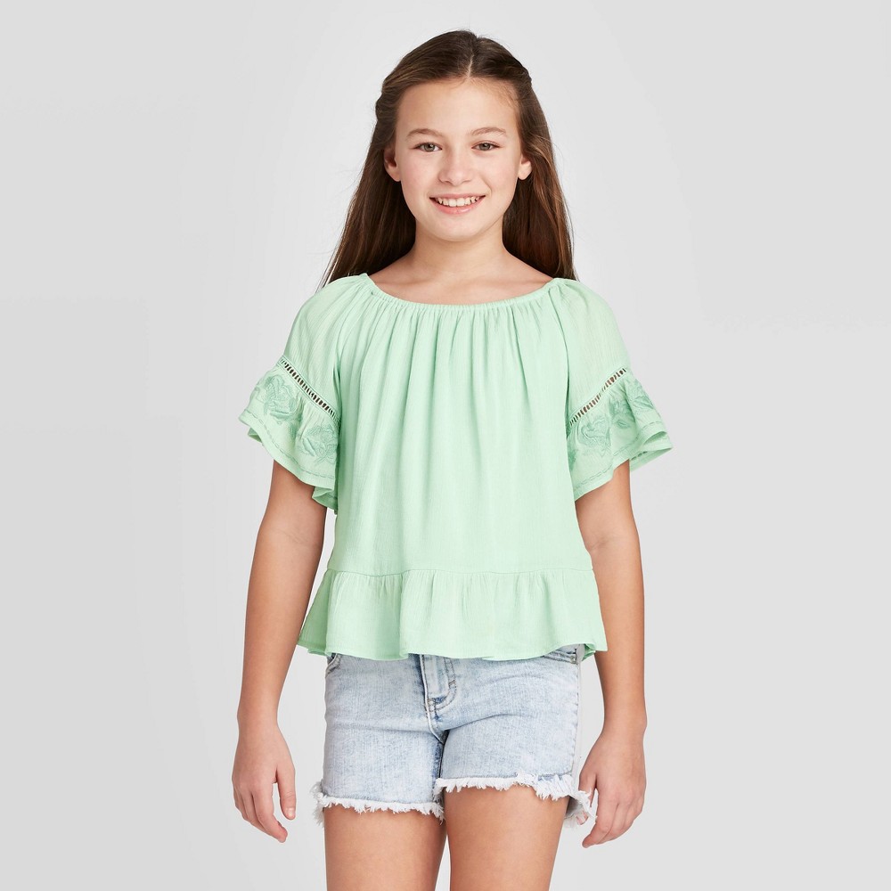 Girls' Scoop Neck Peplum Blouse - art class Green L was $16.99 now $6.79 (60.0% off)