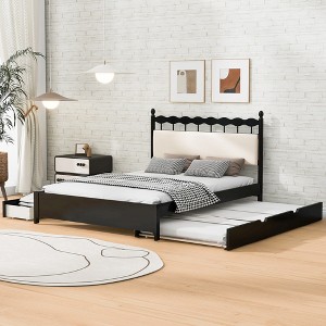 Queen Size Wooden Storage Platform Bed with 2 Big Drawers and Twin Size Trundle 4L - ModernLuxe - 1 of 4