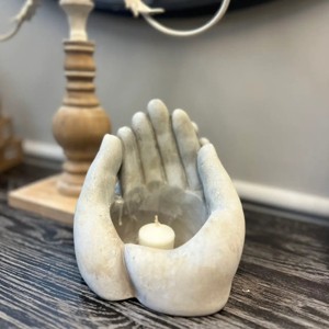 Slickblue Cement Hands Planter, Candle Holder, Modern Decorative Style, White, Small or Large Size - 1 of 2