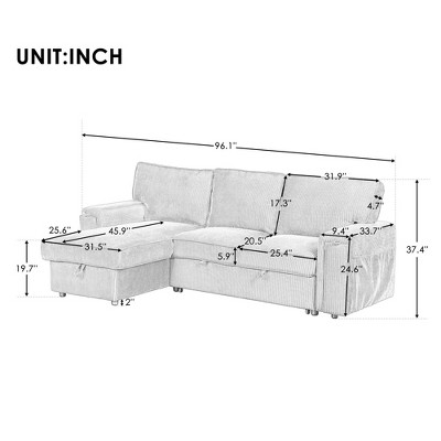 96.1" Beige Upholstered L-Shaped Sectional Sofa with Storage and Cup Holders