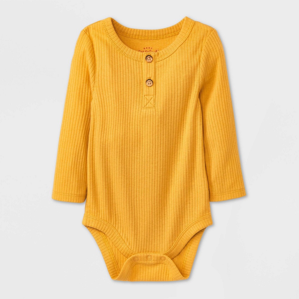 ((Size NB)) Baby Ribbed Henley Bodysuit - Cat & Jack™ Mustard Yellow Newborn Pack of 3 