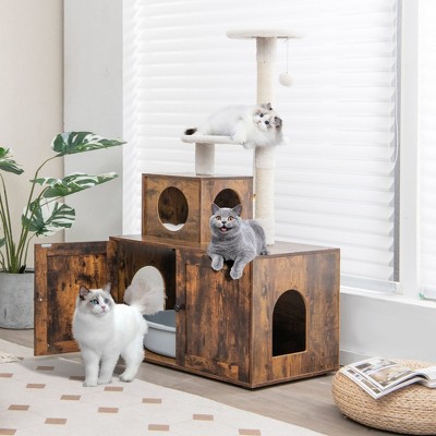 Rustic Brown 2-in-1 Cat Tree with Sisal Scratching Posts