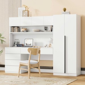 LOVMOR 2 Door Wooden Storage Desk Wardrobe with Shelves and Drawers for Bedroom, Home Room - 1 of 4