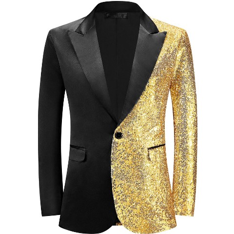 Мужские пиджаки INSPIRE CHIC Men's Color Block Peak Lapel Wedding Sparkly Sequin Blazers Black Golden Small