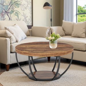 Lirago 31.69" Round Coffee Table 2 Tier Modern Wooden Cocktail Table with Metal Base for Living Room Office Sturdy and Elegant Design Brown - 1 of 4