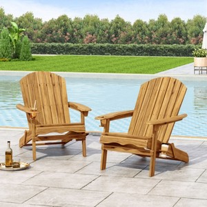 Christopher Knight Home Kandyce Outdoor Acacia Wood Folding Adirondack Chair with Cup Holder (Set of 2) - 1 of 4