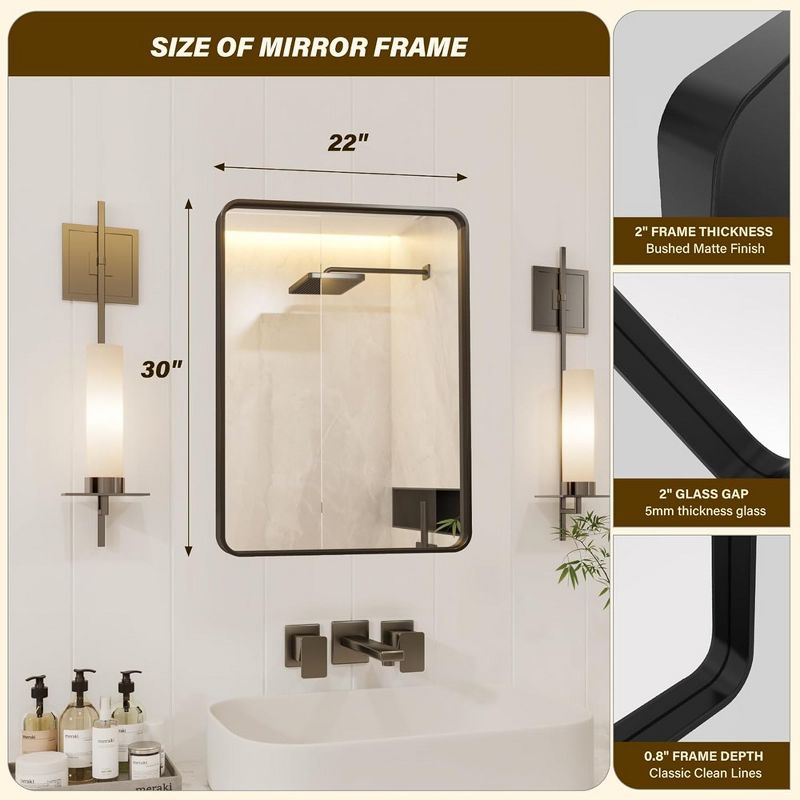 Whizmax Bathroom Rectangle Mirror, Black Mirror, Environmentally Friendly Resin Mirror, Anti-Rust, Hangs Horizontally or Vertically, 3 of 9
