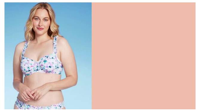 Women's Scrunchy Strap Longline Bikini Top - Shade & Shore™ Multi Blue Floral Print, 2 of 7, play video