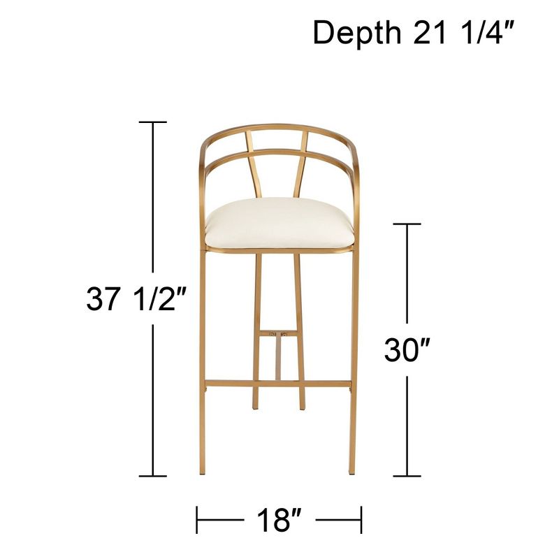 55 Downing Street Tanner Gold Metal Bar Stool 30" High Modern White Upholstered Fabric Cushion with Low Backrest Footrest for Kitchen Counter Height, 4 of 10